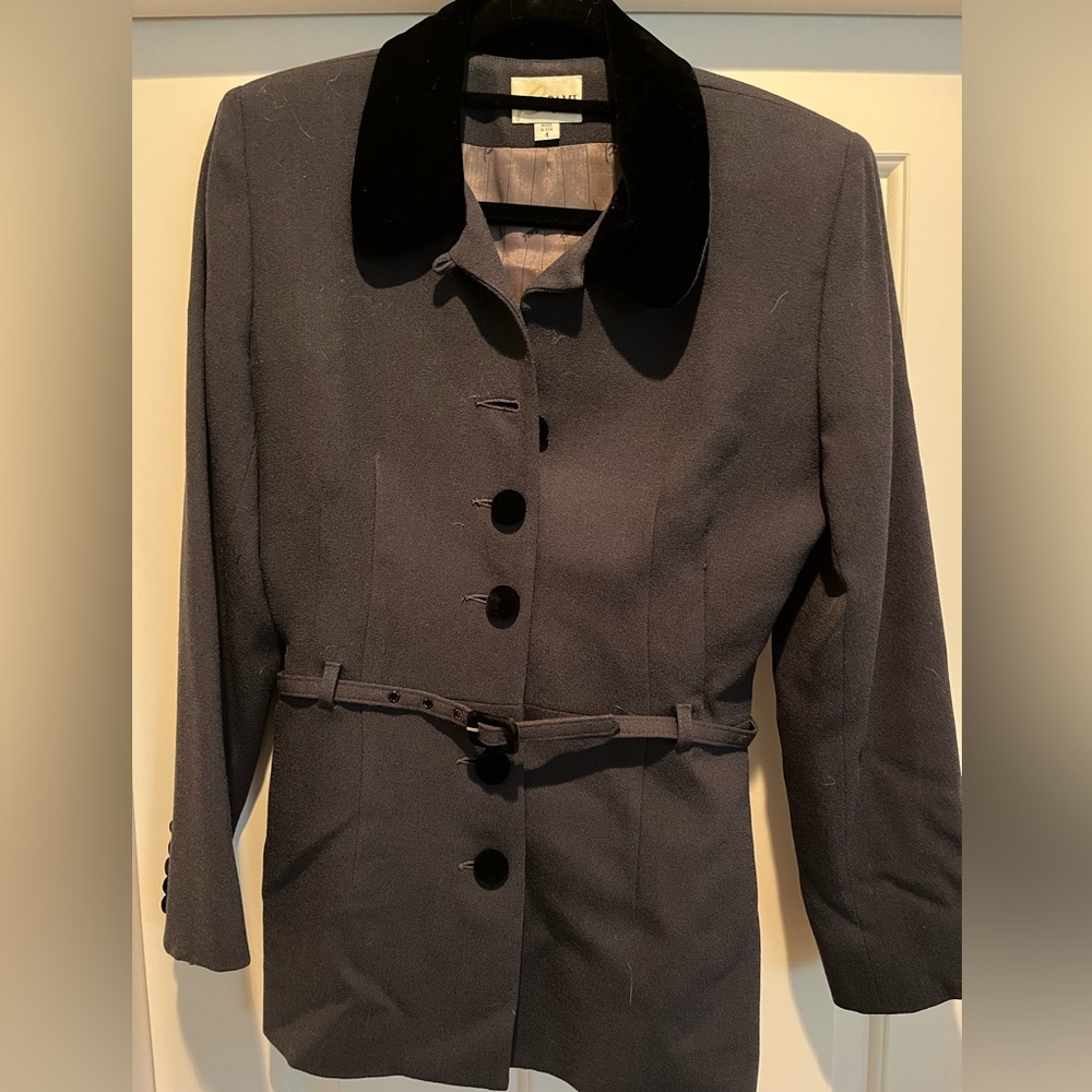 Blue Belted Barami Blazer with Velvet details. Size 4